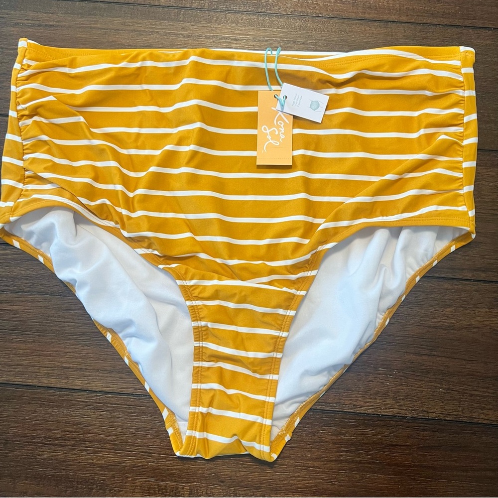 Kona Sol Women’s Mustard Yellow Striped Bikini Bottom 2X